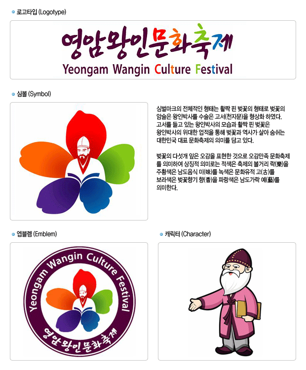 영암왕인문화축제 로고타입(Logotype), 심볼(Symbol), 엡블렘(Emblem), 캐릭터(Character) 안내